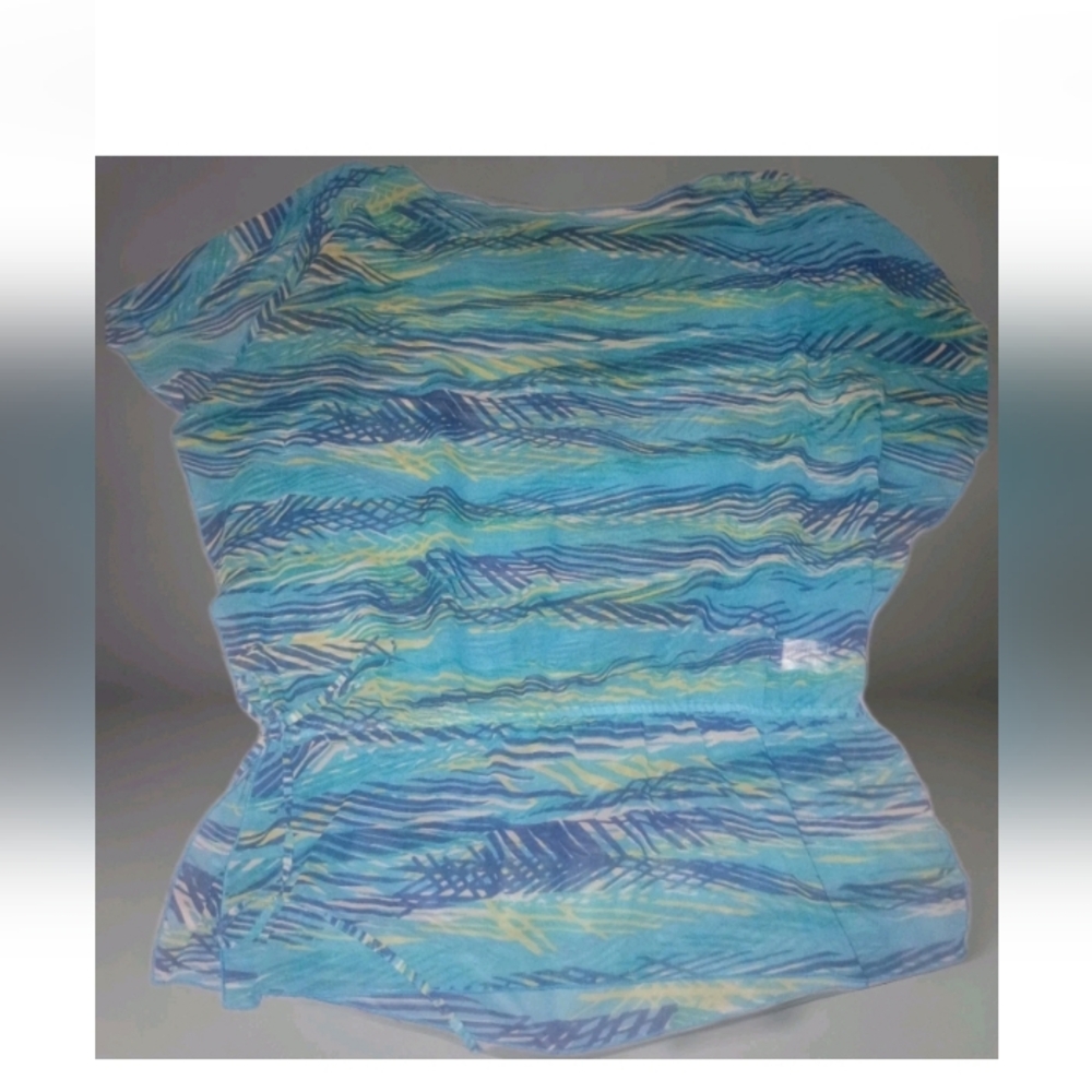Apt. 9 Blue and Green Patterned Top Medium Coastal Grandma Resort Wear Boho